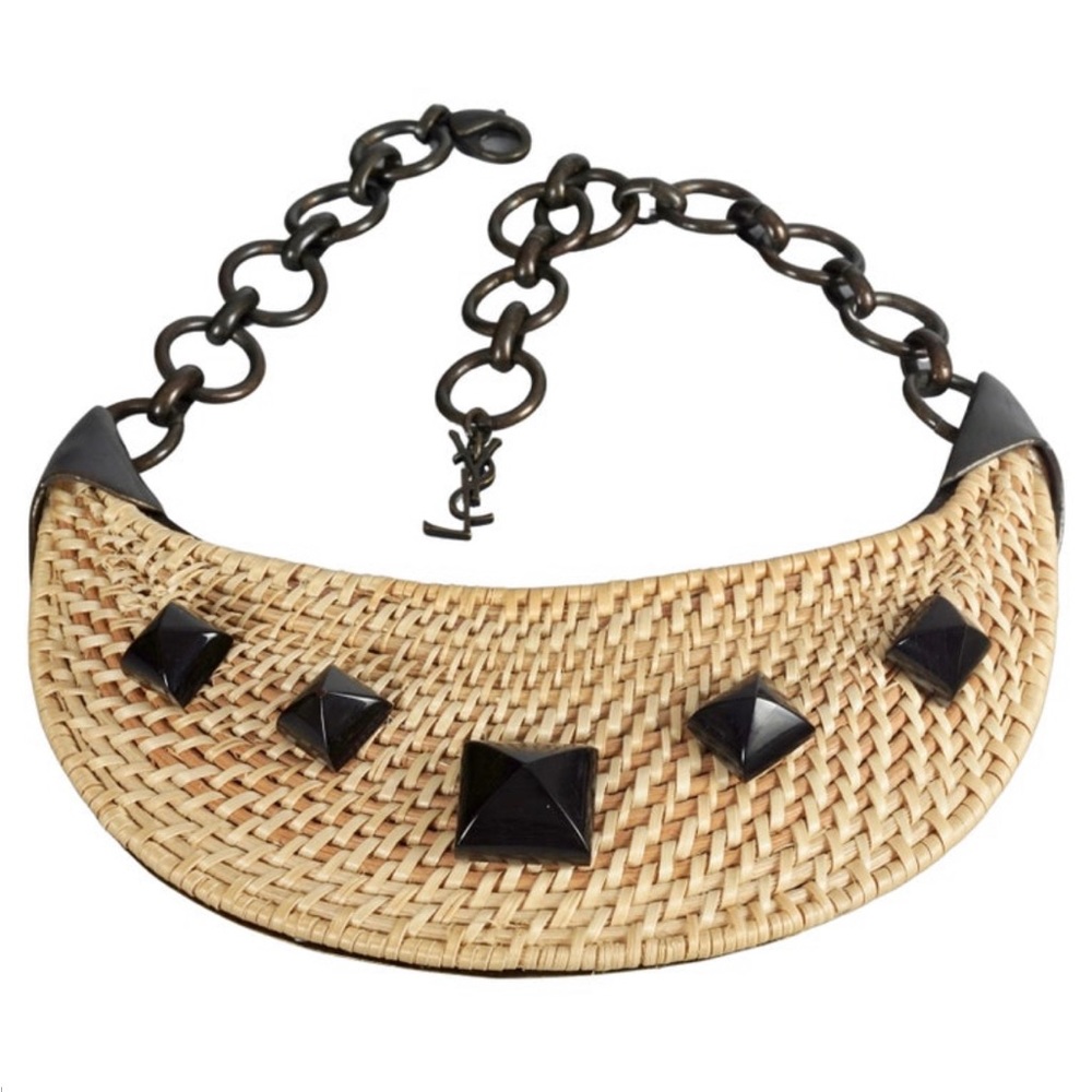 Vintage YVES SAINT LAURENT Ysl by Tom Ford Woven Raffia Bib Necklace